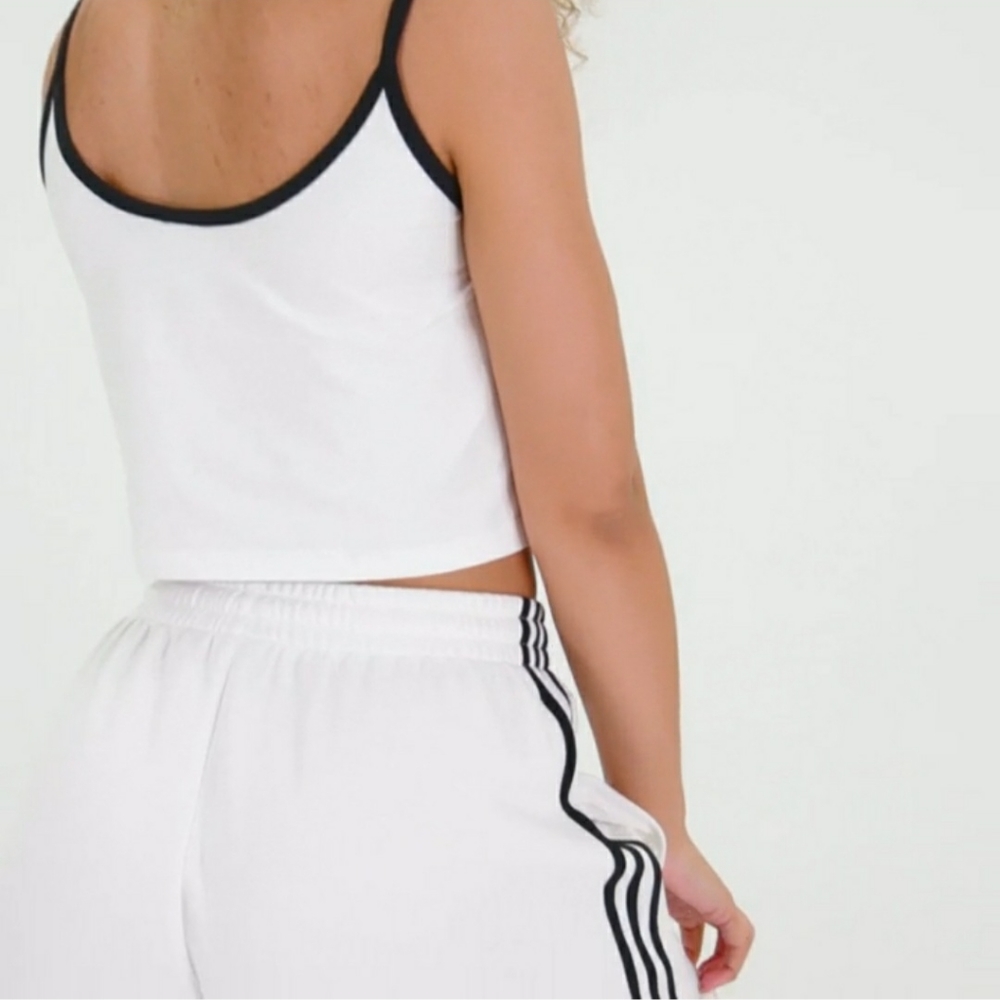 Adidas White Black Tank Top Jogger Fleece Shorts SET - Picture 5 of 10